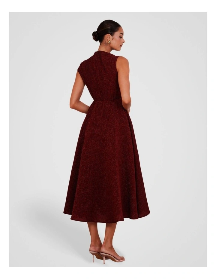 Marlo High Neck Midi Dress in Burgundy image 2