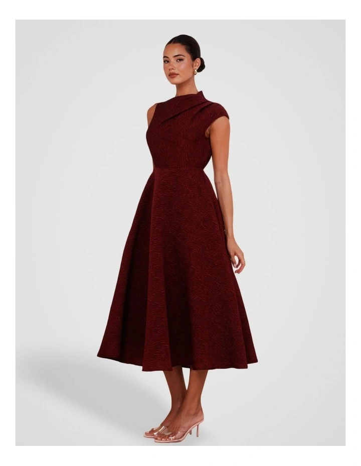 Marlo High Neck Midi Dress in Burgundy image 3