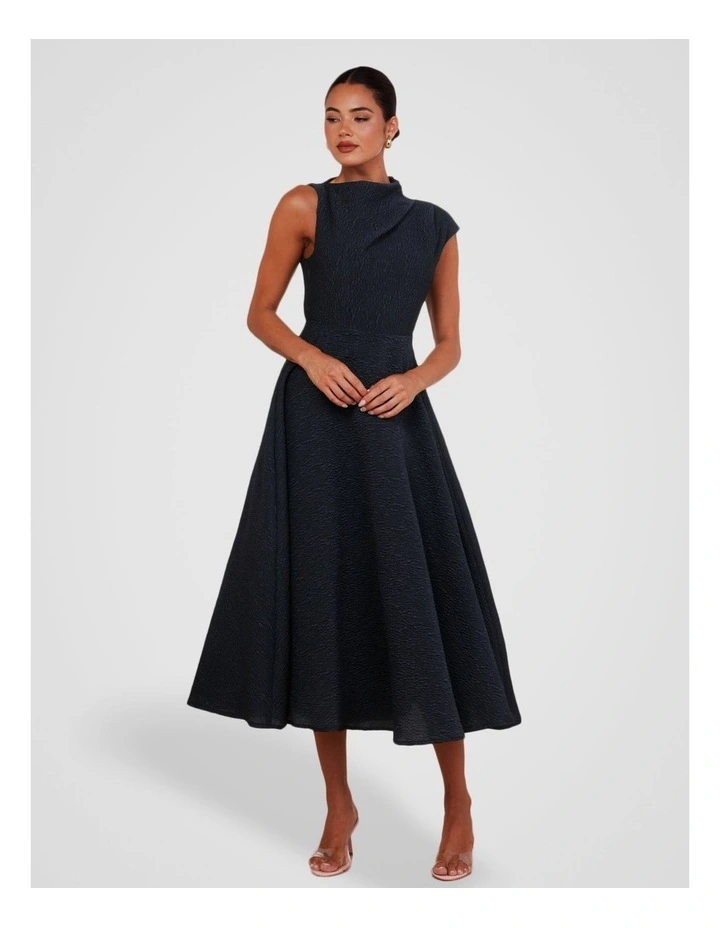Marlo High Neck Midi Dress in Navy image 1