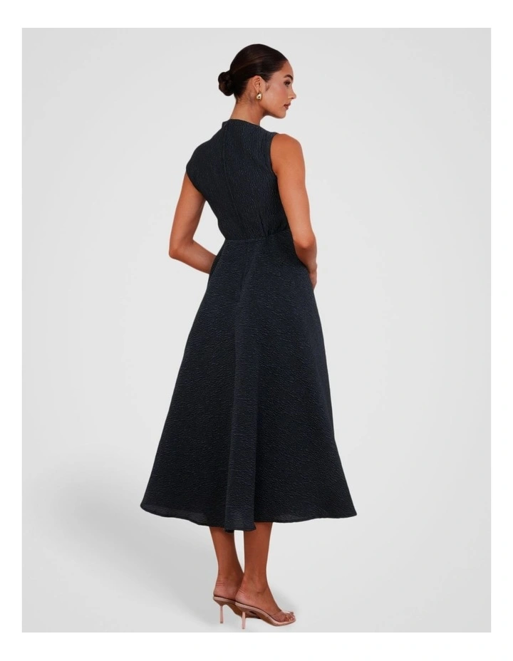 Marlo High Neck Midi Dress in Navy image 2