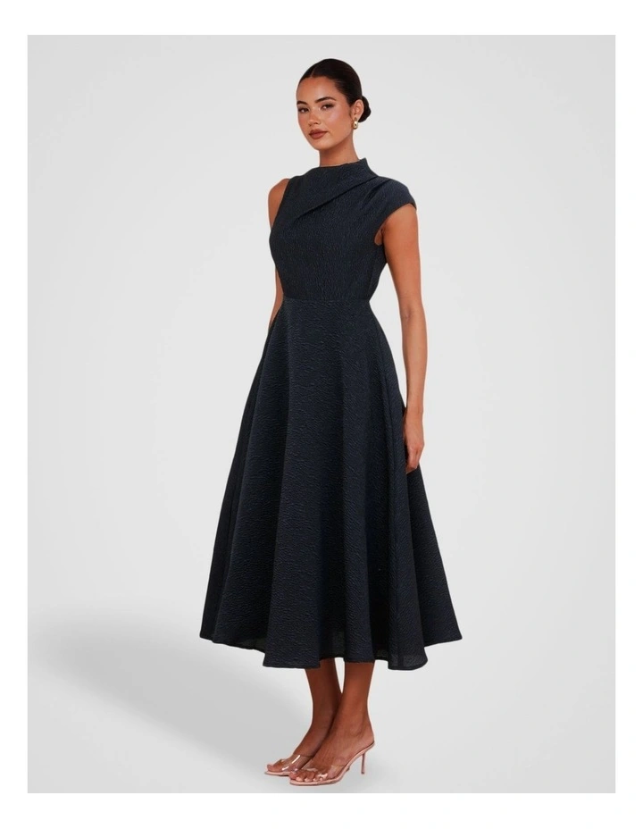 Marlo High Neck Midi Dress in Navy image 3