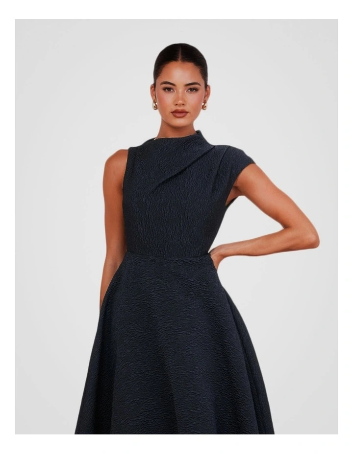 Marlo High Neck Midi Dress in Navy image 5