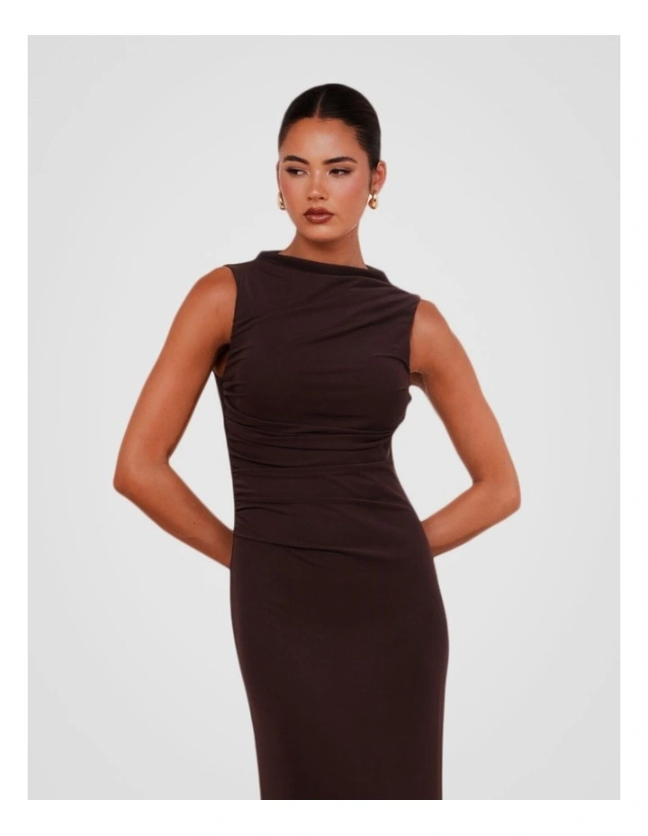 Inara Gathered Maxi Dress in Brown image 4