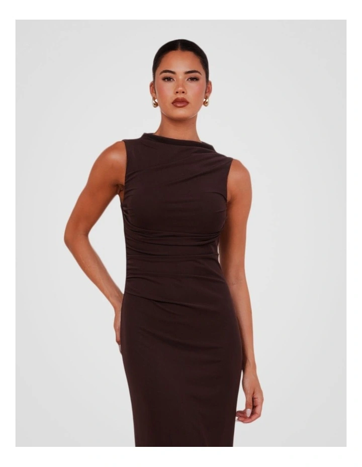 Inara Gathered Maxi Dress in Brown image 5