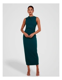 Windsor High Neck Midi Dress in Teal
