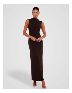 Zaylee High Collar Maxi Dress in Brown