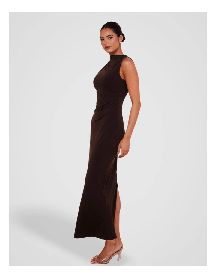 Zaylee High Collar Maxi Dress in Brown image 3