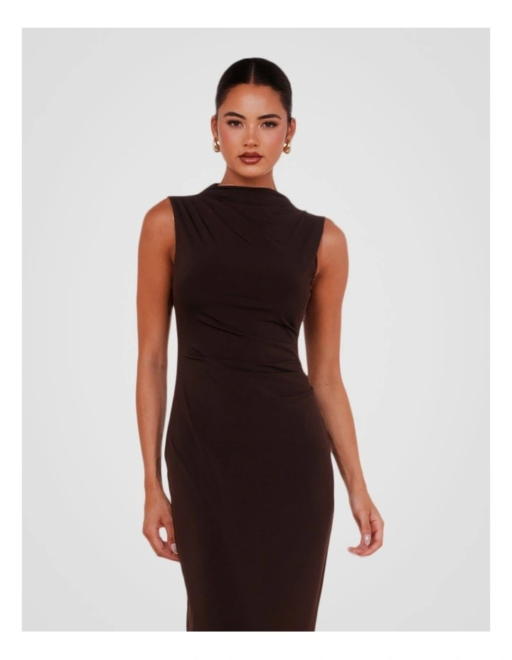 Zaylee High Collar Maxi Dress in Brown image 4