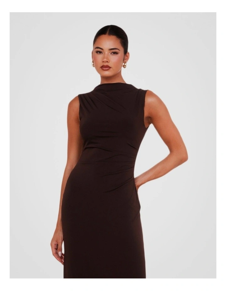 Zaylee High Collar Maxi Dress in Brown image 5