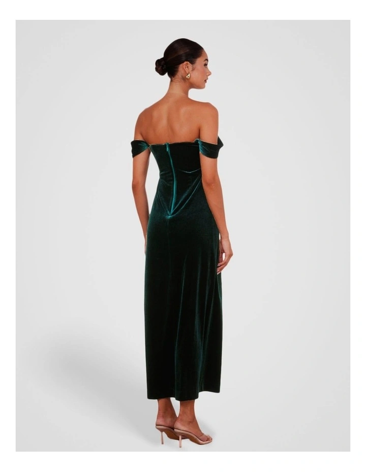 Off Shoulder Velvet Gown in Olive image 2