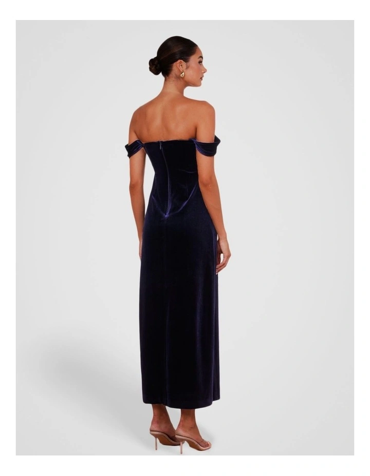 Olive Off Shoulder Velvet Gown in Navy image 2