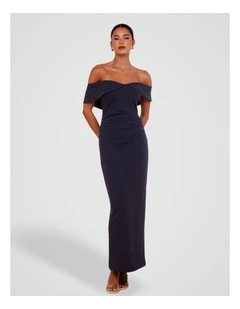 Talia Off Shoulder Gown in Navy