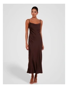 Natalie Cowl Neck Maxi Dress in Brown