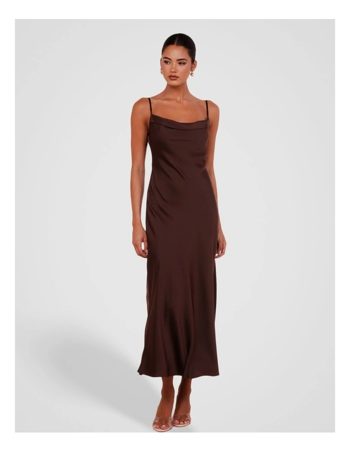 Natalie Cowl Neck Maxi Dress in Brown image 1