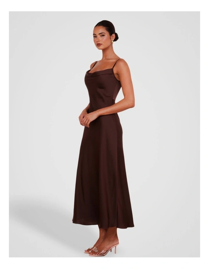 Natalie Cowl Neck Maxi Dress in Brown image 3