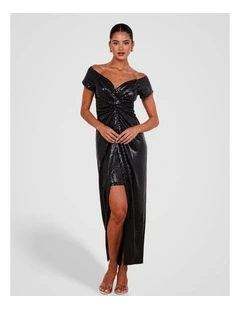 Raven Off Shoulder Twist Gown in Black