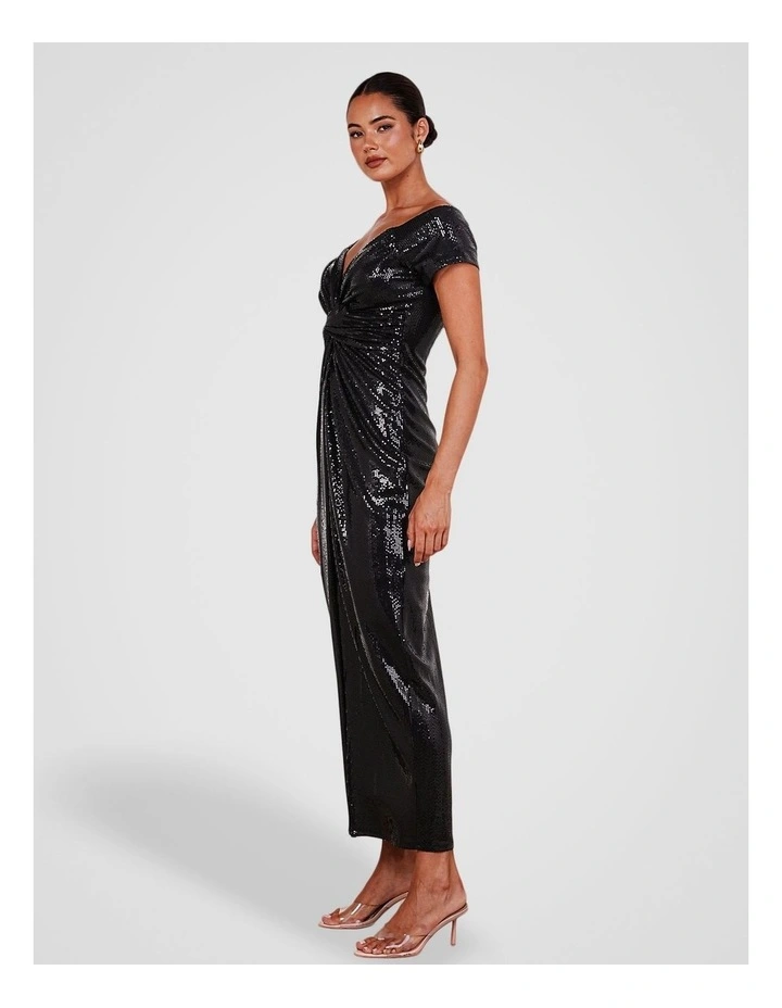 Raven Off Shoulder Twist Gown in Black image 3