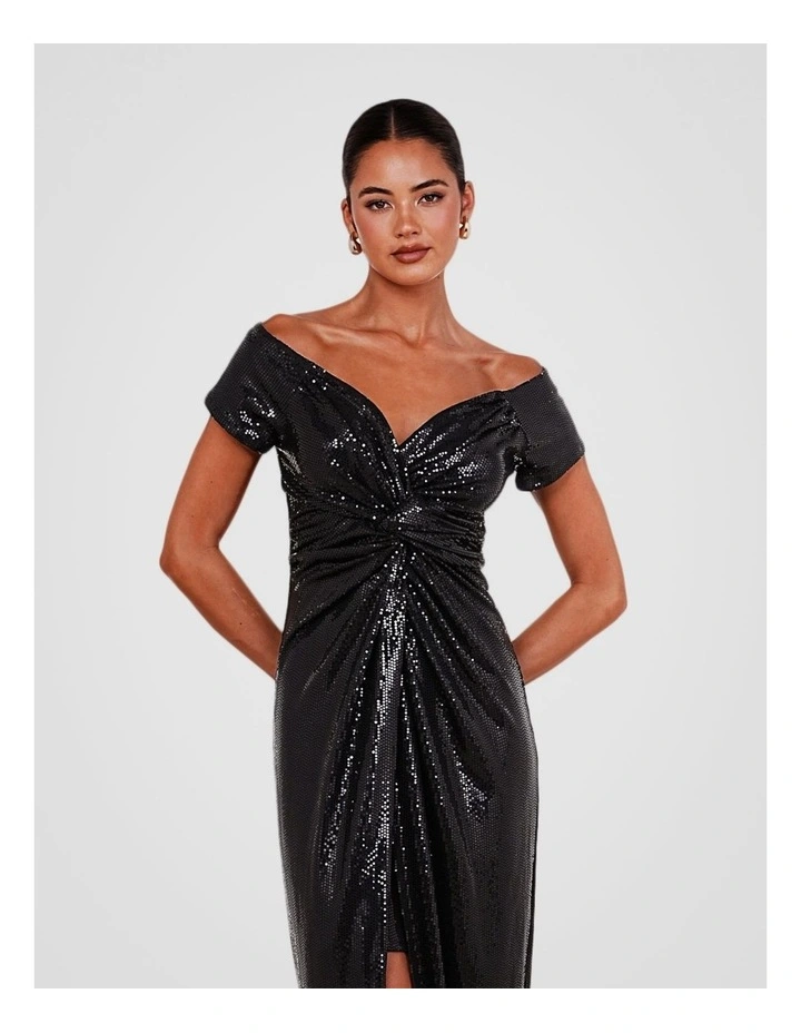 Raven Off Shoulder Twist Gown in Black image 4