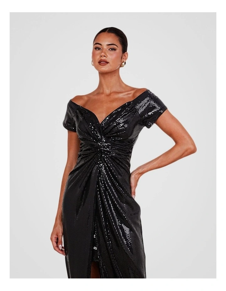 Raven Off Shoulder Twist Gown in Black image 5