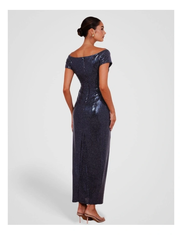 Raven Off Shoulder Twist Gown in Navy image 2