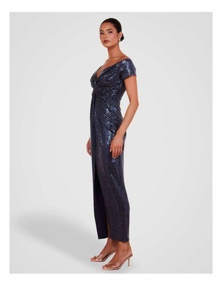 Raven Off Shoulder Twist Gown in Navy image 3