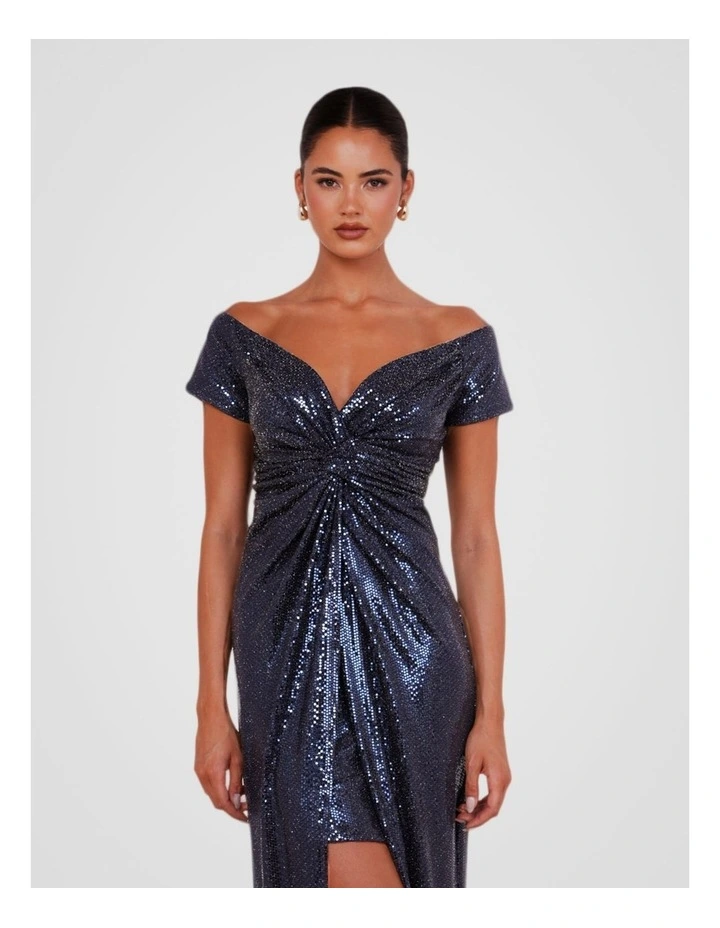 Raven Off Shoulder Twist Gown in Navy image 4