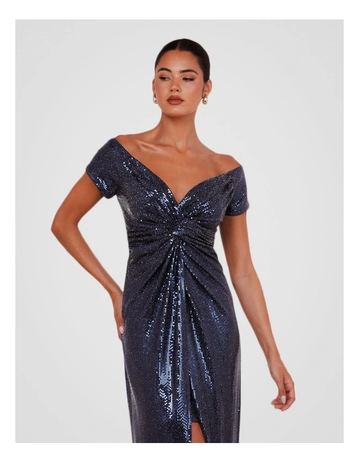 Raven Off Shoulder Twist Gown in Navy image 5