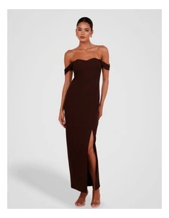 Peeta Off Shoulder Gown in Brown
