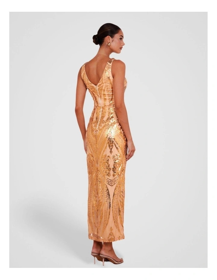Jordana V-neck Sequin Dress in Gold image 2
