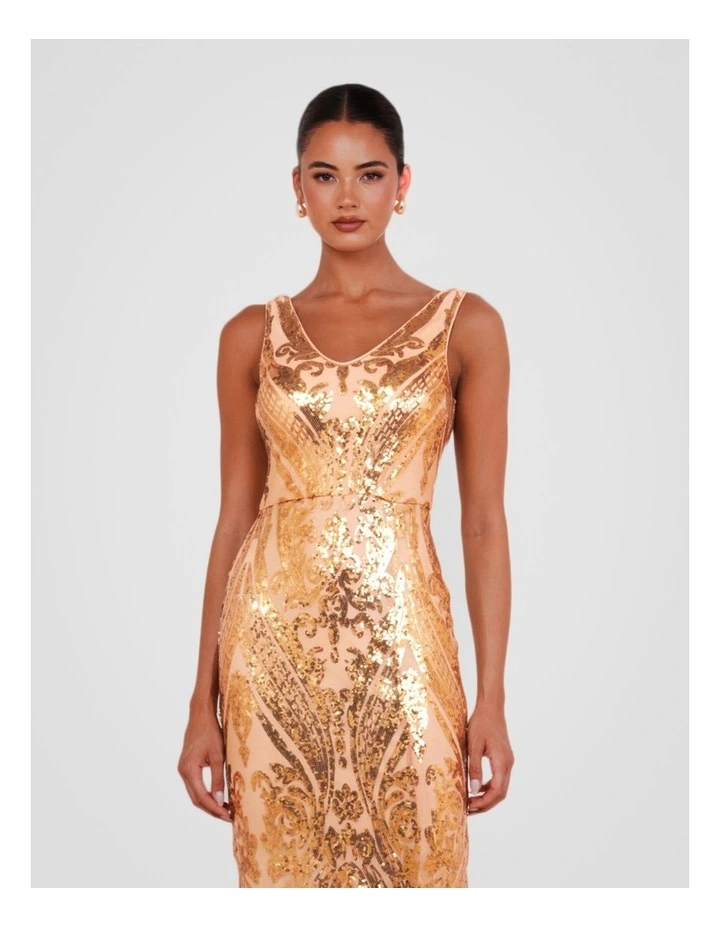Jordana V-neck Sequin Dress in Gold image 4