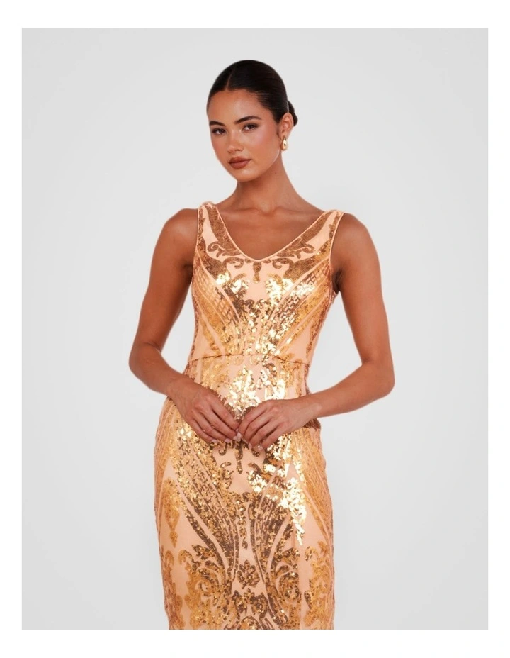 Jordana V-neck Sequin Dress in Gold image 5