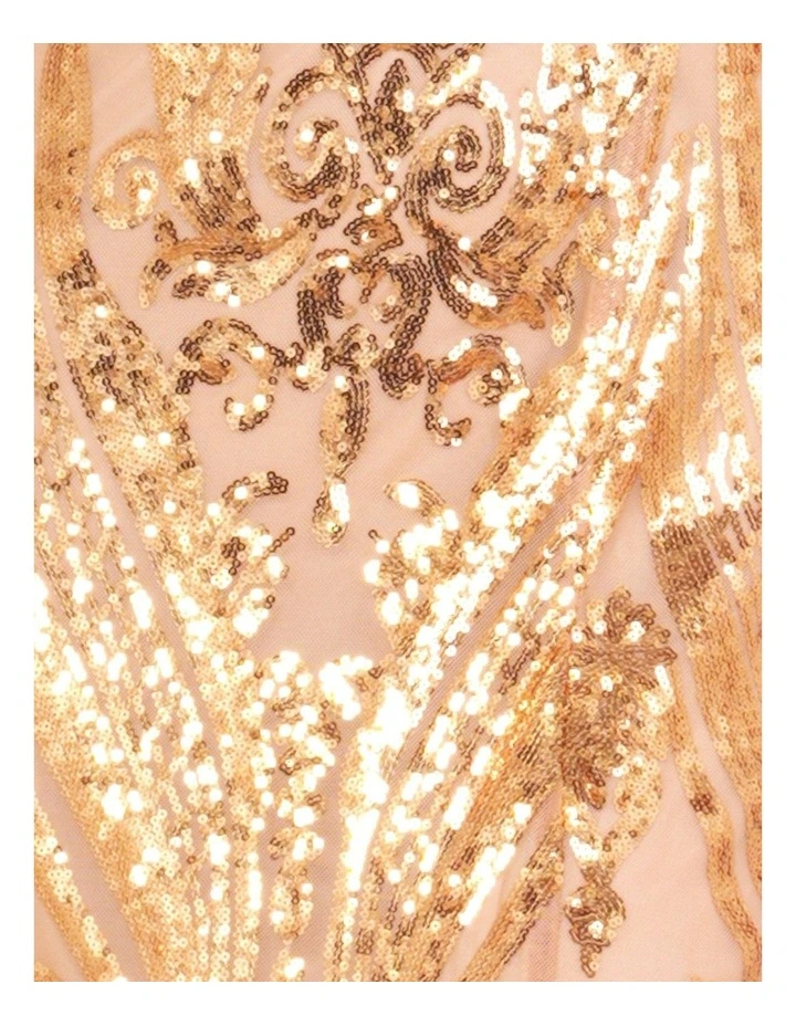 Jordana V-neck Sequin Dress in Gold image 6