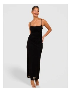 Orlando Cowl Neck Mesh Gown in Black