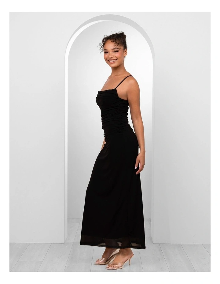 Orlando Cowl Neck Mesh Gown in Black image 3