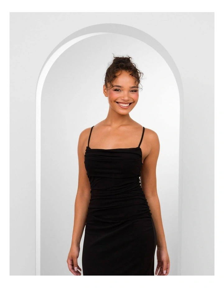 Orlando Cowl Neck Mesh Gown in Black image 4