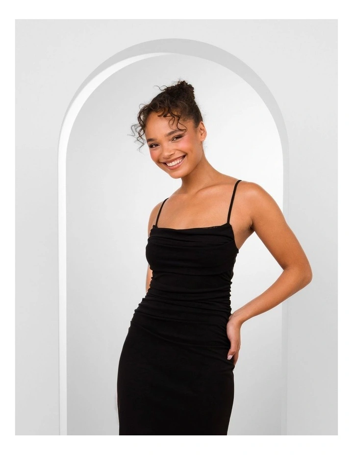 Orlando Cowl Neck Mesh Gown in Black image 5