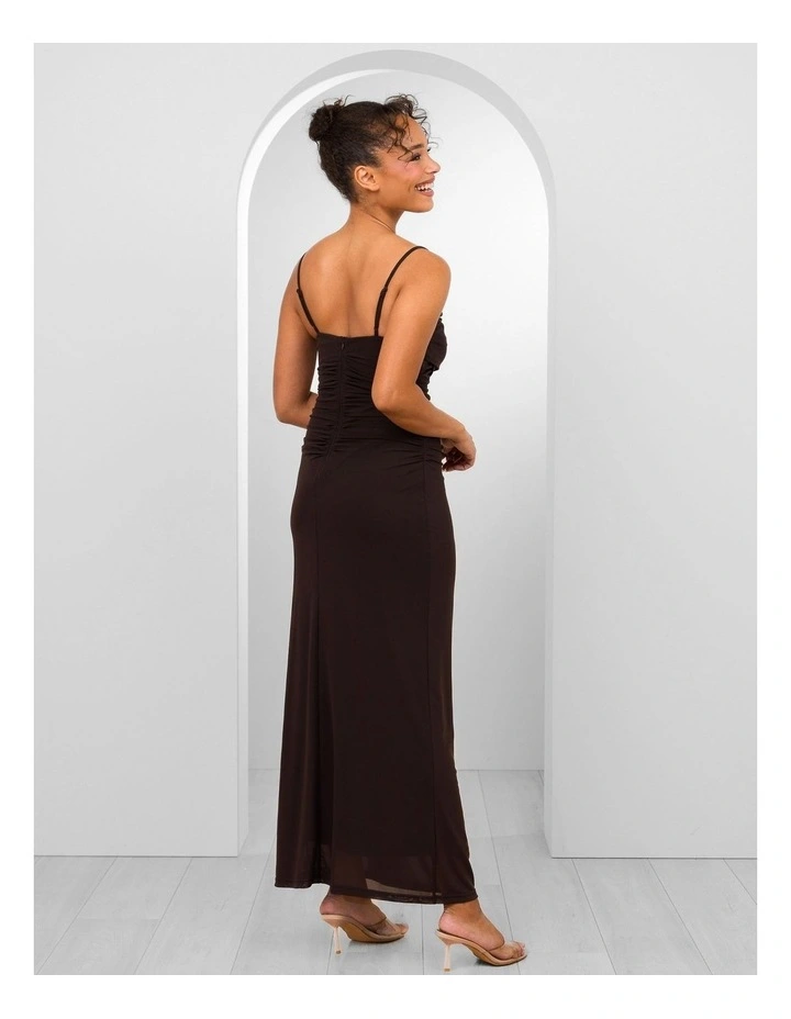 Orlando Cowl Neck Mesh Gown in Brown image 2
