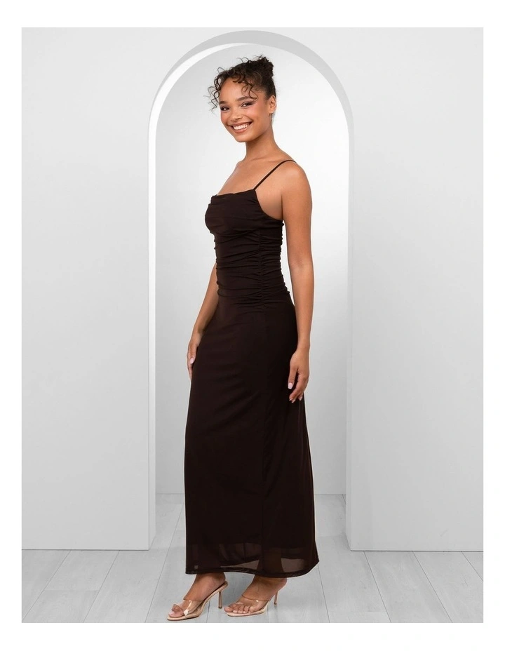 Orlando Cowl Neck Mesh Gown in Brown image 3