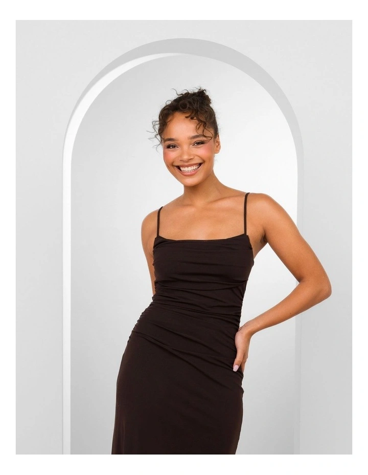 Orlando Cowl Neck Mesh Gown in Brown image 4