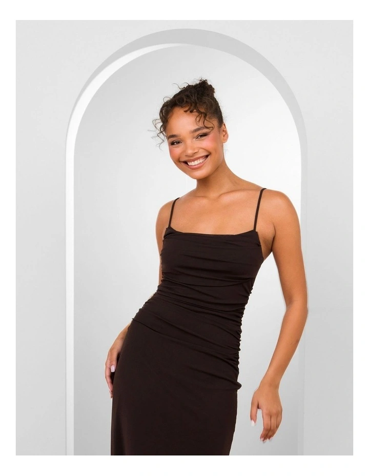 Orlando Cowl Neck Mesh Gown in Brown image 5