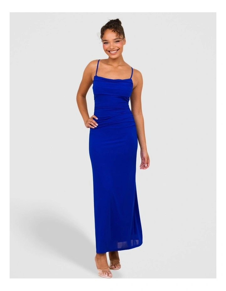 Orlando Cowl Neck Mesh Gown in Cobalt image 1
