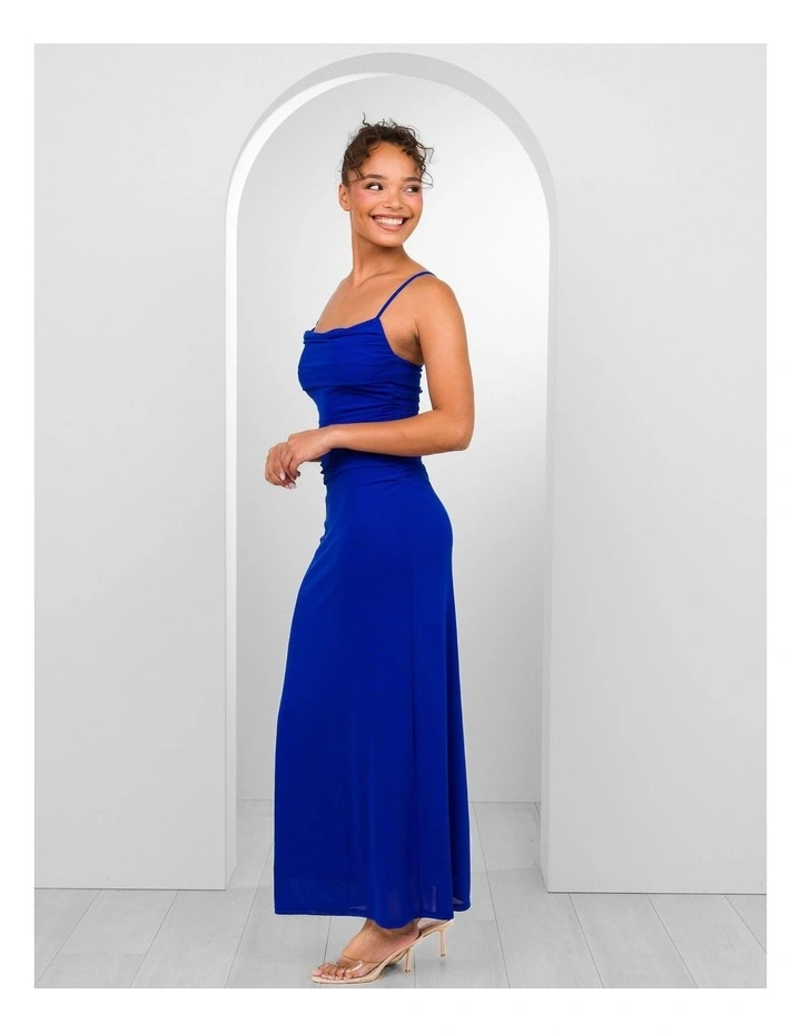 Orlando Cowl Neck Mesh Gown in Cobalt image 3