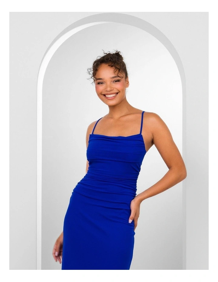 Orlando Cowl Neck Mesh Gown in Cobalt image 4