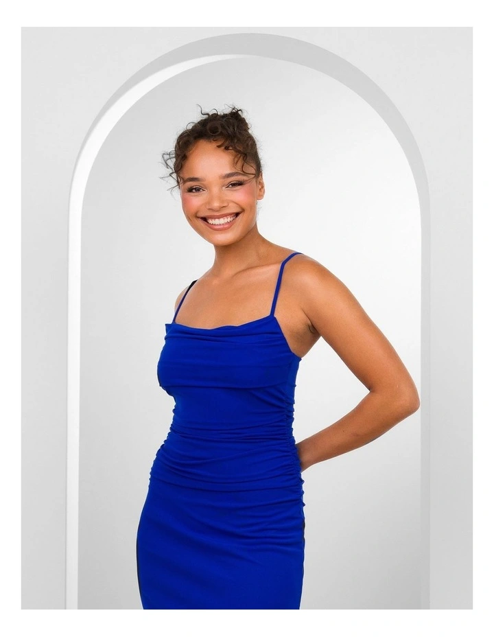 Orlando Cowl Neck Mesh Gown in Cobalt image 5