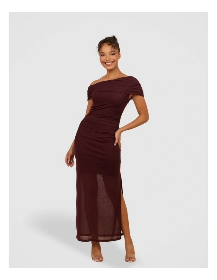 Irene Mesh Maxi Dress in Burgundy image 1