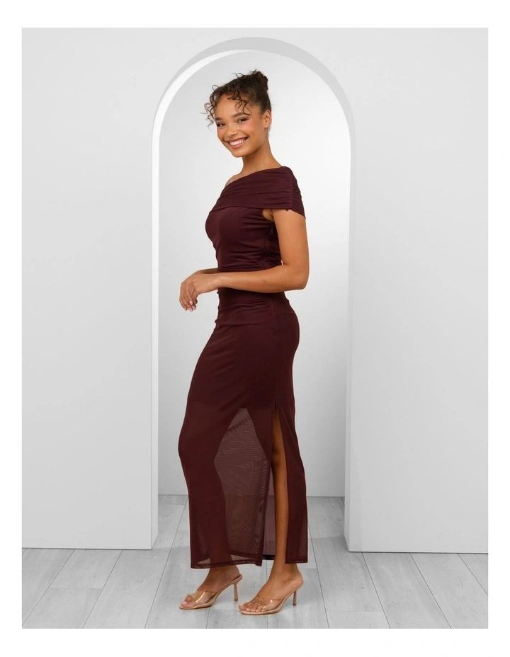 Irene Mesh Maxi Dress in Burgundy image 3
