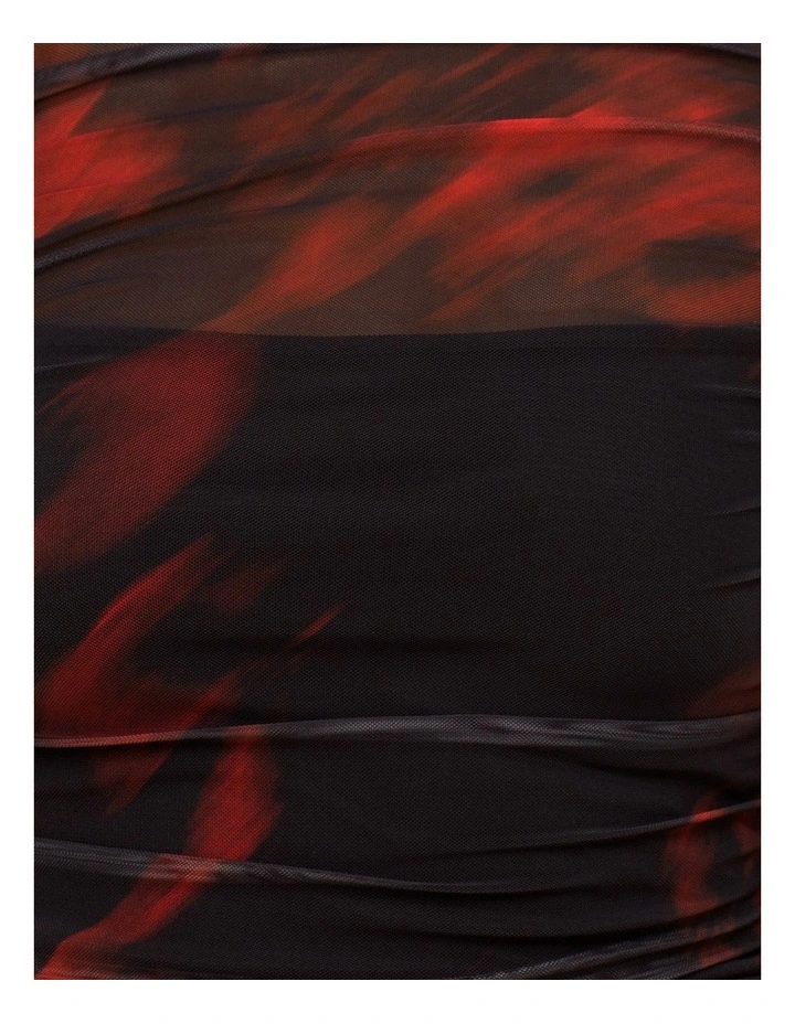 Yasma Gathered Mesh Maxi Dress in Red and Black Abstract Print image 6