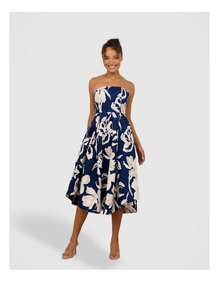 Cortez Strapless A-Line Dress in Navy and White Abstract Print image 1
