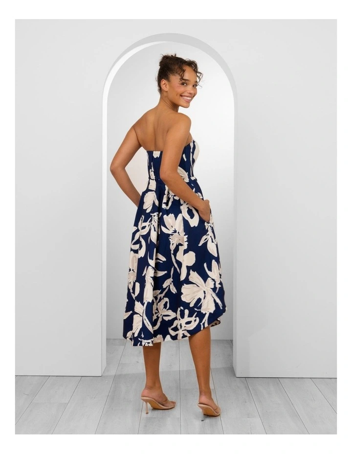 Cortez Strapless A-Line Dress in Navy and White Abstract Print image 3