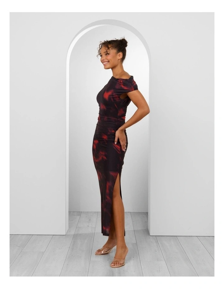 Peggy Off Shoulder Maxi in Black and Red Abstract Print image 2